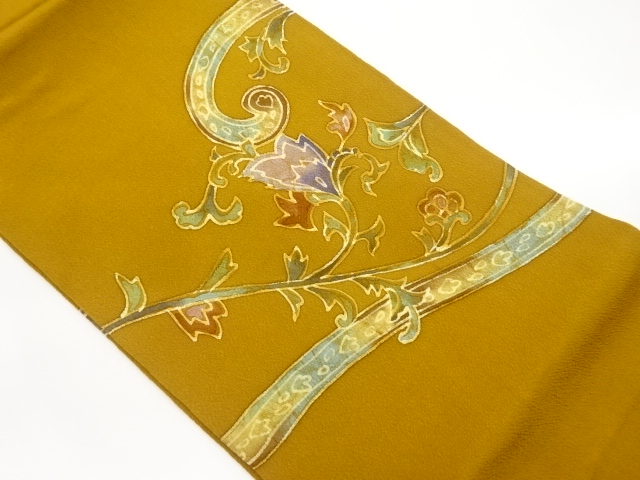 作家物　縮緬地花唐草模様名古屋帯